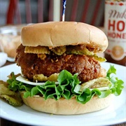 Baked Bean and Fried Chicken Sandwich