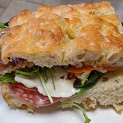 Salami, Mozzarella &amp; Rocket Focaccia Sandwich