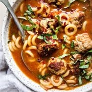 Pasta Soup With Meatballs and Basil