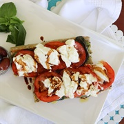 Tomato, Mozzarella, and Apple Open-Faced Sandwich With Basil Balsamic Vinegar