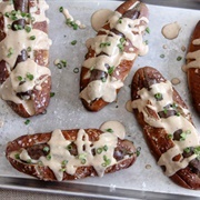 Pretzel-Bun Bacon Chili Cheese Dog