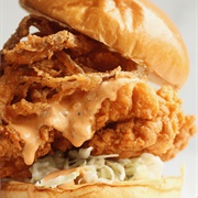 Onion String and Fried Chicken Sandwich