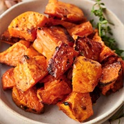 Cinnamon Roasted Sweet Potatoes With Cheddar and Caramelized Red Onions