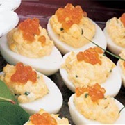 Roe, Sour Cream, and Chives Deviled Eggs