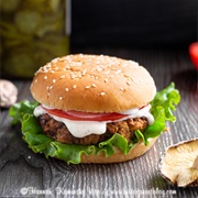 Shiitake Mushroom Burger With Smoked Cheese Tomato Relish