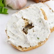 Bagel With Garlic and Herb Cream Cheese and Pringles