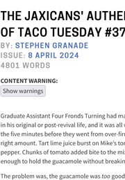 The Jaxicans&#39; Authentic Reconstruction of Taco Tuesday #37 (Stephen Granade)