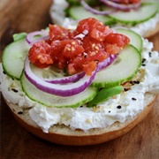 Everything Bagel With Laughing Cow Cheese and Salsa