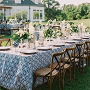 Patterned Tablecloths at Wedding