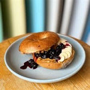 Blueberry Bagel With Peanut Butter and Banana