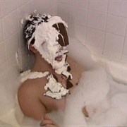 Pie in the Face While Taking a Bubble Bath