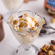 Caramel Nut Swirl Ice Cream Sundae (Curveball Crunch Ice Cream Sundae)