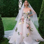 Wedding Dress With Floral Pop of Color