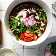 Black Bean, Cabbage, Tomato, and Sour Cream Soup