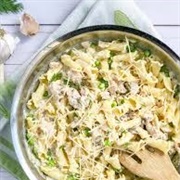 Salmon Pea and Mushroom Alfredo