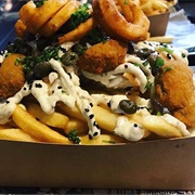 Fries With Battered Cod and Battered Mussels